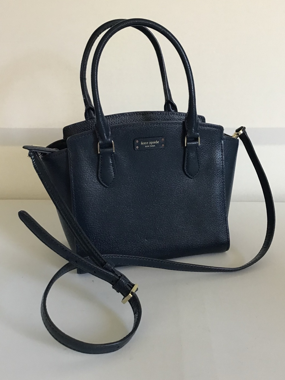 Kate Spade New York Dark Navy Pebbled Leather Small Satchel Crossbody Bag
